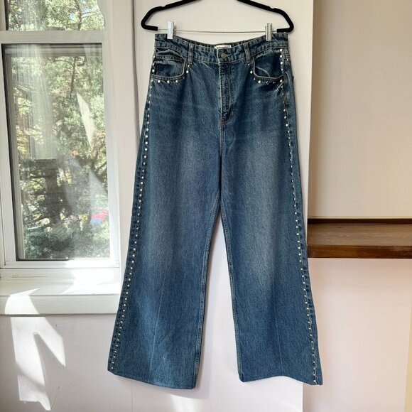 Reformation Cary High Rise Slouchy Wide Leg Jeans Studded Denim Chesapeake 30 - Picture 3 of 12